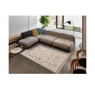 YEBEL Alfombra shaggy étnica blanco, varias medidas disponibles.