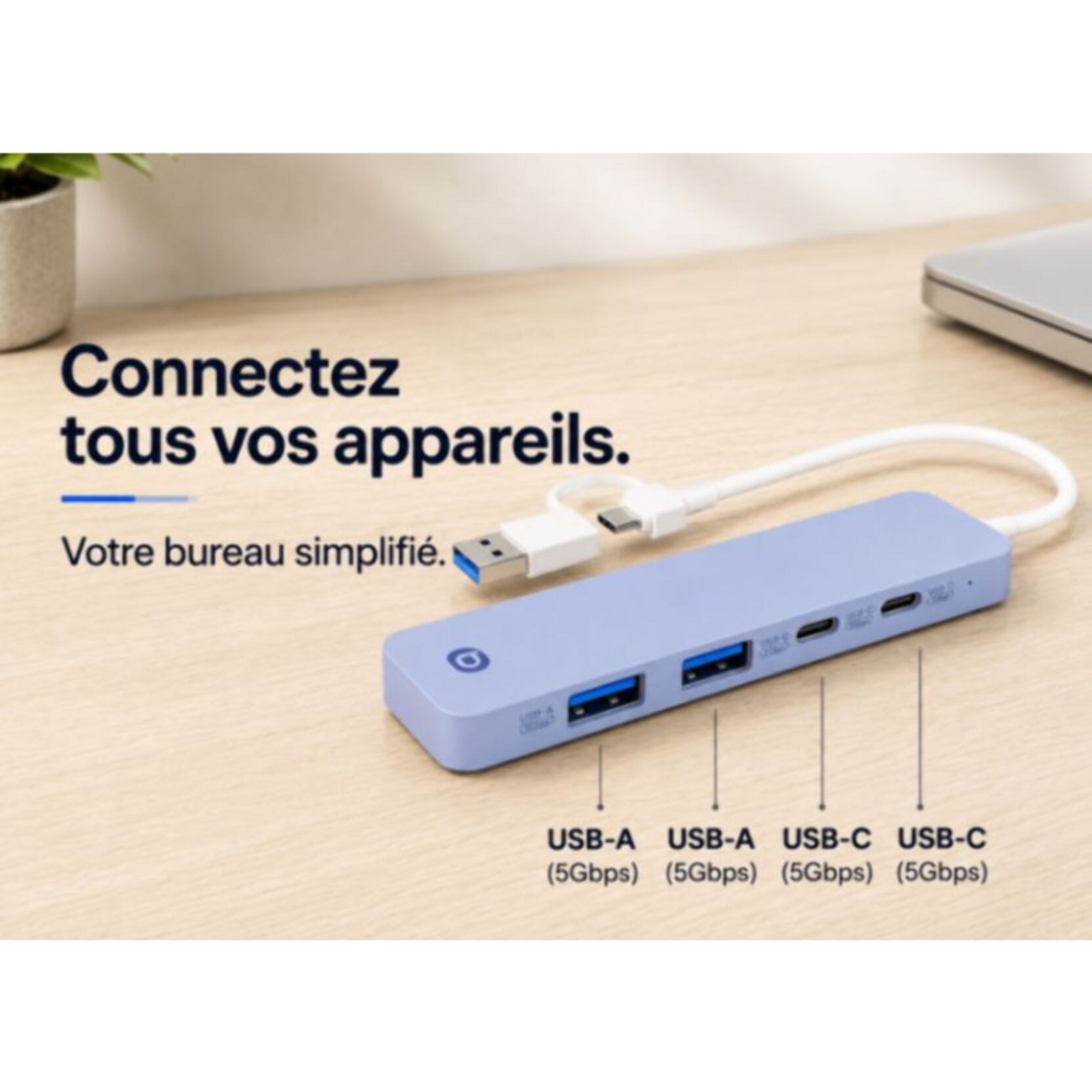 Hub USB C ESSENTIELB 4 en 1 USB C Violet - Vr