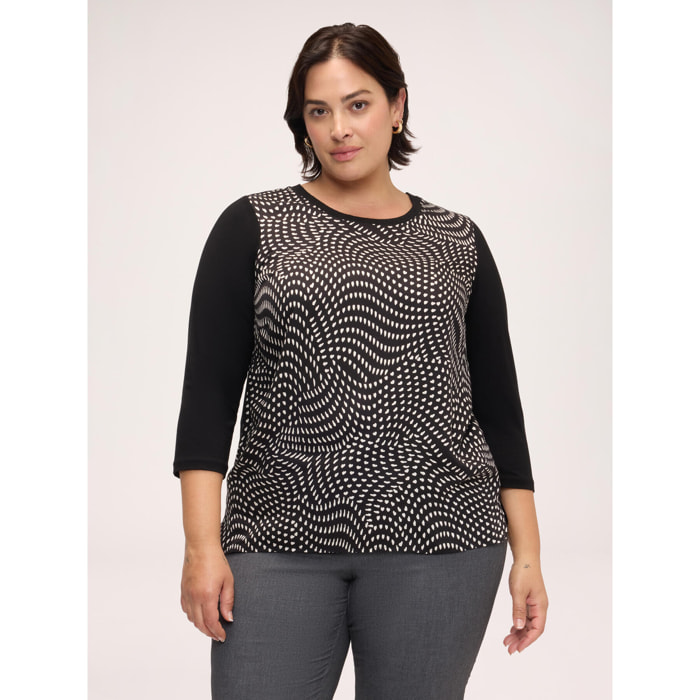 Fiorella Rubino - T-shirt bimaterica in viscosa con stampa - Nero