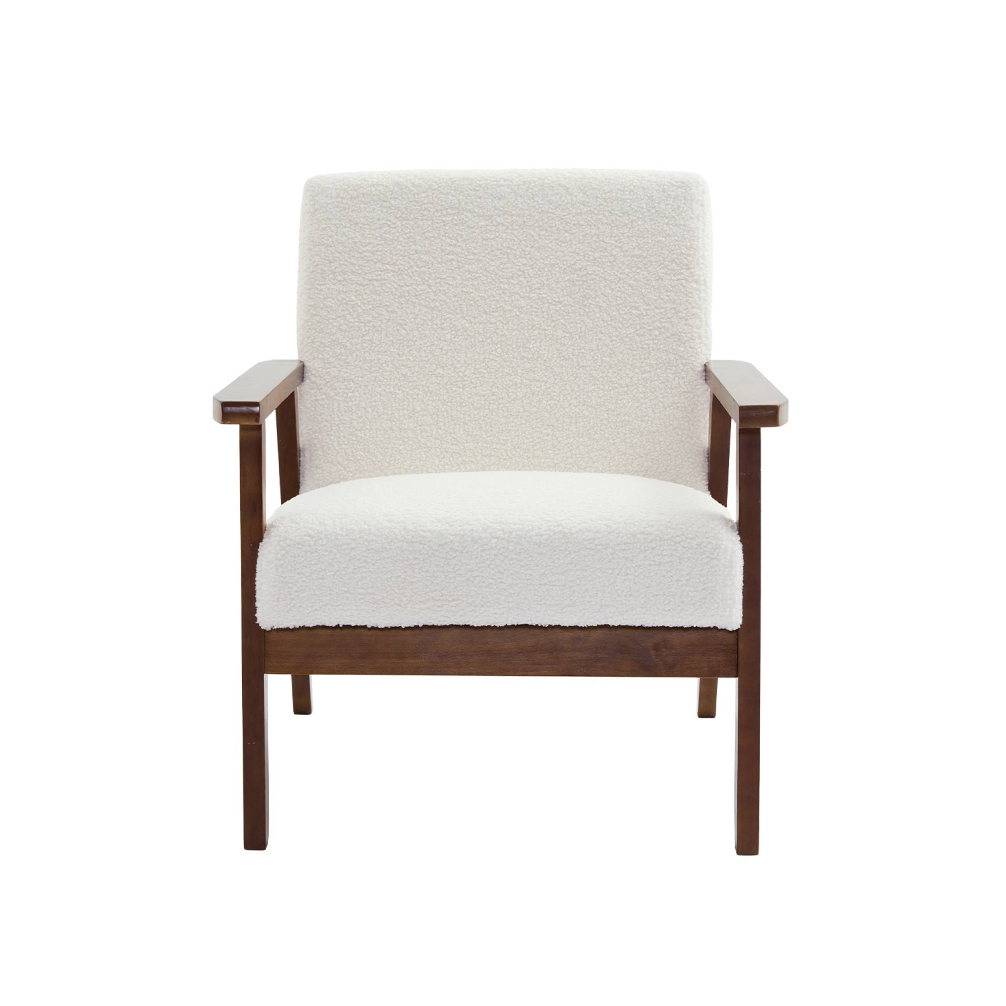 Fauteuil scandinave bois d'hévéa teinté noyer clair bouclette ISAK