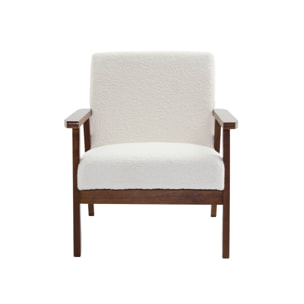 Fauteuil scandinave bois d'hévéa teinté noyer clair bouclette ISAK