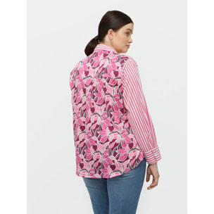 Fiorella Rubino - Camicia rigata con dietro a fiori - Fucsia