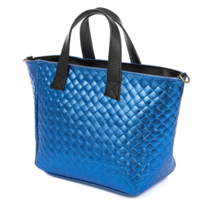 Cassandra borsa tote donna. Pelle autentica Camoscio con incisione intrecciata e laccato lucido.