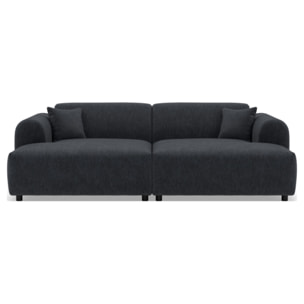 Aumance - canapé droit 4 places avec double méridienne assise profonde en velours texturé - Gris foncé