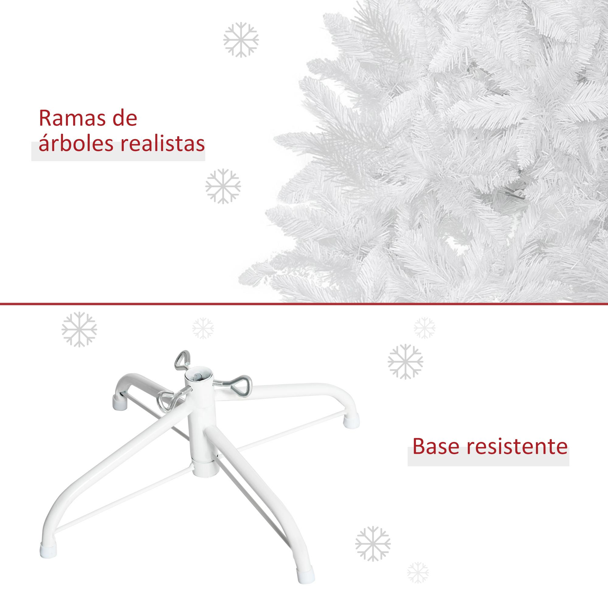 HOMCOM Árbol de Navidad Artificial Plegable 150 cm Ignífugo con 358 Ramas Hojas de PVC Apertura Automática y Soporte Metálico Decoración Navideña para Interiores Blanco