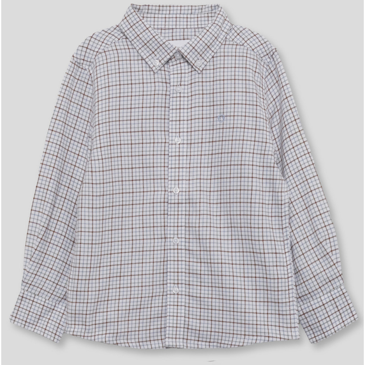 Camisa niño de manga larga con estampado de cuadros blanco, azul y teja, cuello camisero y botones | Color: Multicolor | Street Monkey