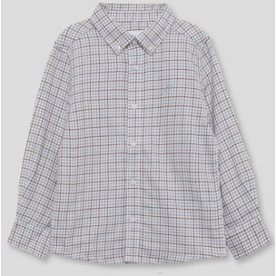 Camisa niño de manga larga con estampado de cuadros blanco, azul y teja, cuello camisero y botones | Color: Multicolor | Street Monkey