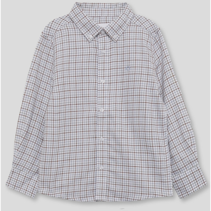 Camisa niño de manga larga con estampado de cuadros blanco, azul y teja, cuello camisero y botones | Color: Multicolor | Street Monkey
