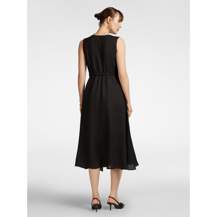 Elena Mirò - Vestido cruzado de lino - Negro