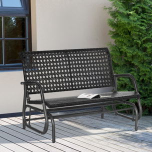 Outsunny Banco Balancín de Ratán de 2 Plazas Mecedora de Jardín con Balanceo Ergonómico y Marco de Metal para Terraza Balcón Exterior Carga 220 kg 70x120x84 cm Negro