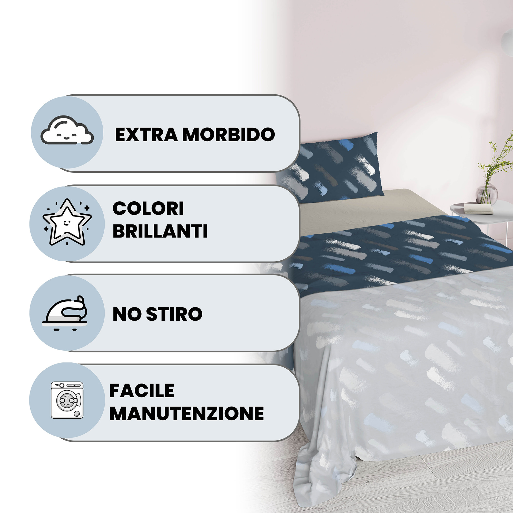 COMPLETO LETTO FANTASY, 100% Microfibra - GESSETTI