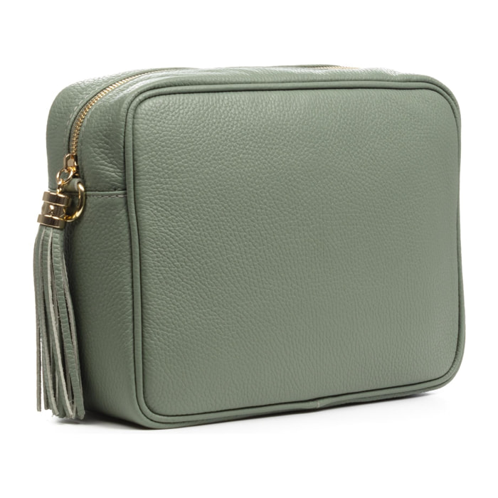 FIRENZE ARTEGIANI Arborio bolso bandolera mujer. Piel auténtica acabado Dollaro. Fabricado en Italia 28,5x9,5x22,5 Cm. Color: Verde Menta