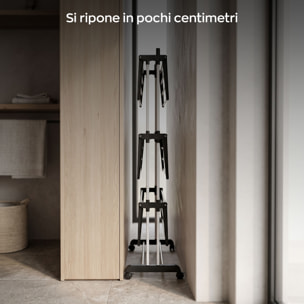 Hangover - Stendibiancheria Verticale 72x171x62,5 cm Stendino 4 Ripiani Pieghevole con Ruote in Resina e Metallo