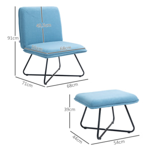 Sillón Relax Sillón de Salón con Reposapiés Butaca para Dormitorio sin Brazos con Patas de Acero en Forma de Cruz para Sala de Estar Azul Claro