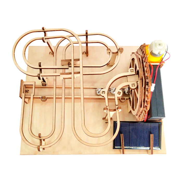 Maqueta de Madera 3D, con movimiento mecánico diseño de Pista de bolas con panel Solar.