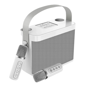 Kit karaoke con altoparlante Bluetooth e 2 microfoni. 10 W, batteria integrata.