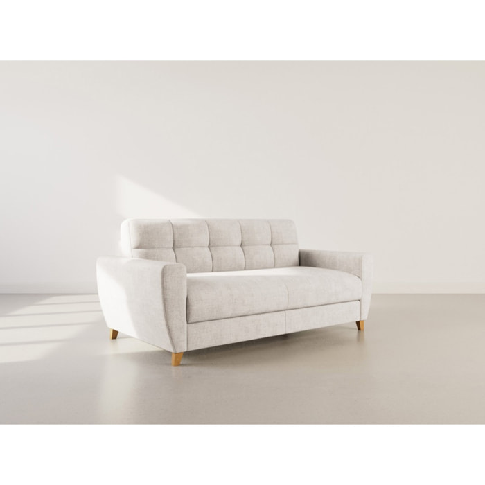 Thibault - Canapé lit 3 places convertible express couchage quotidien 140 cm matelas 14 cm en velours texturé - Beige