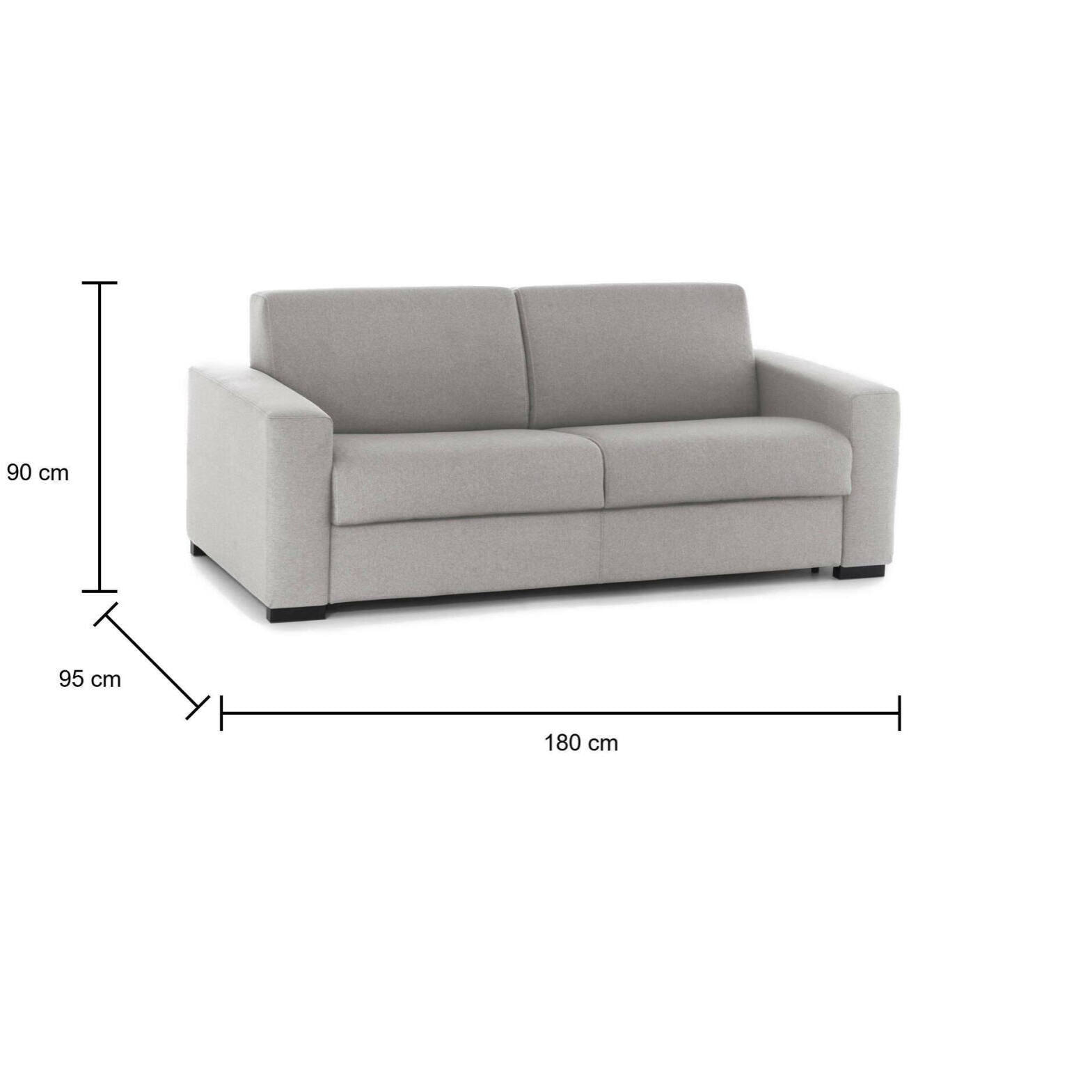 Divano Letto Algisa, Divano a 2 posti Large, 100% Made in Italy, Sofà Soggiorno con apertura girevole, in tessuto imbottito, con Braccioli slim, Cm 180x95h90, Grigio