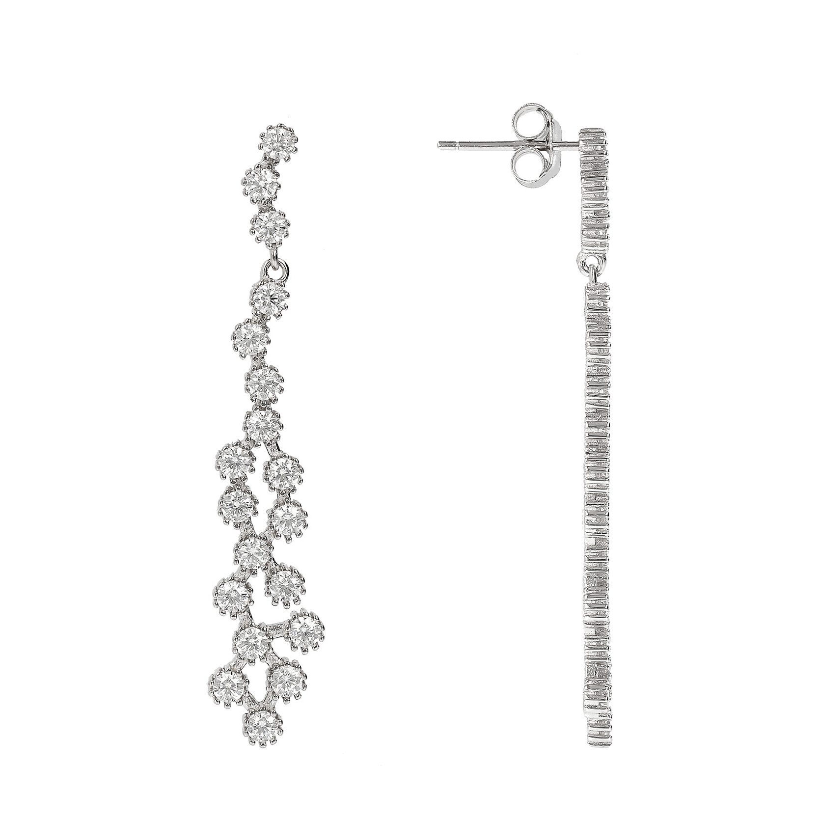 Orecchini Pendenti a Filo con Punti Luce in Cubic Zirconia in Argento 925