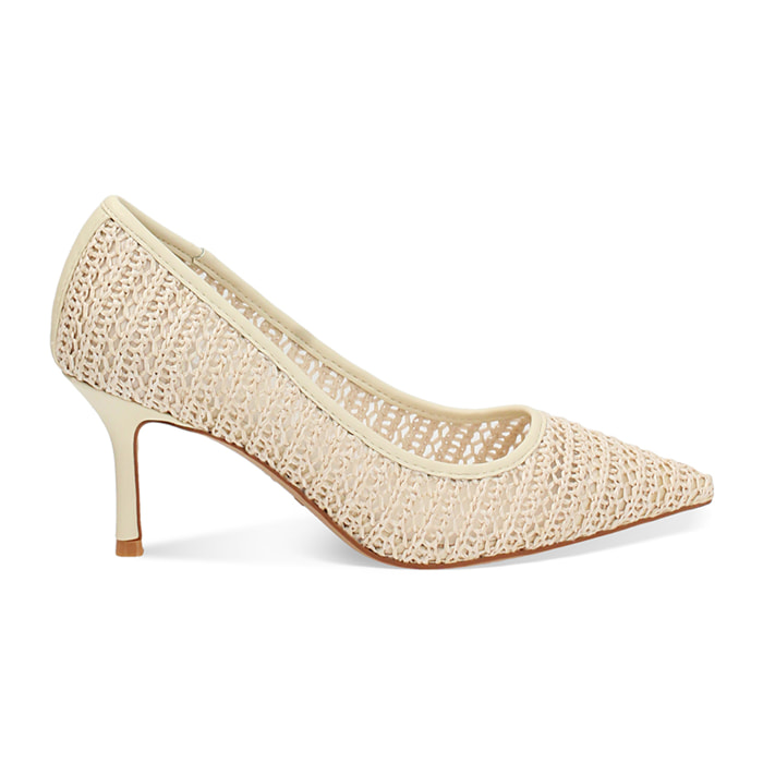 Décolleté donna panna in raffia, tacco 7 cm