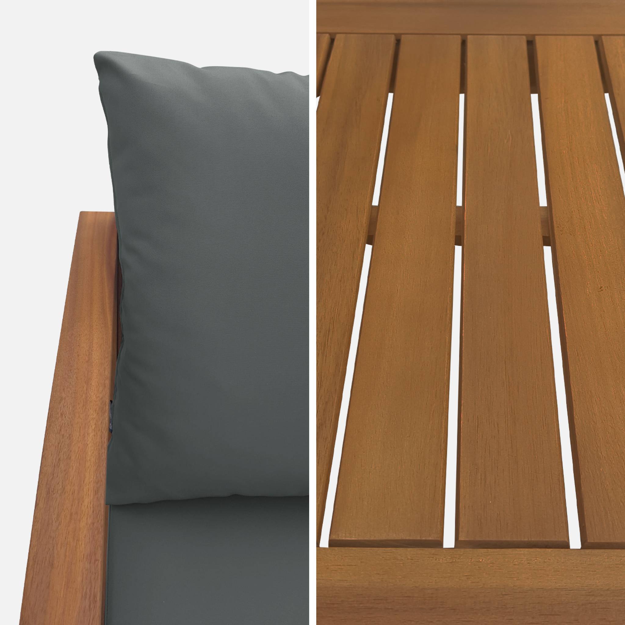 Salon de jardin en bois 4 places - Ushuaïa - Coussins Gris. canapé. fauteuils et table basse en acacia. design