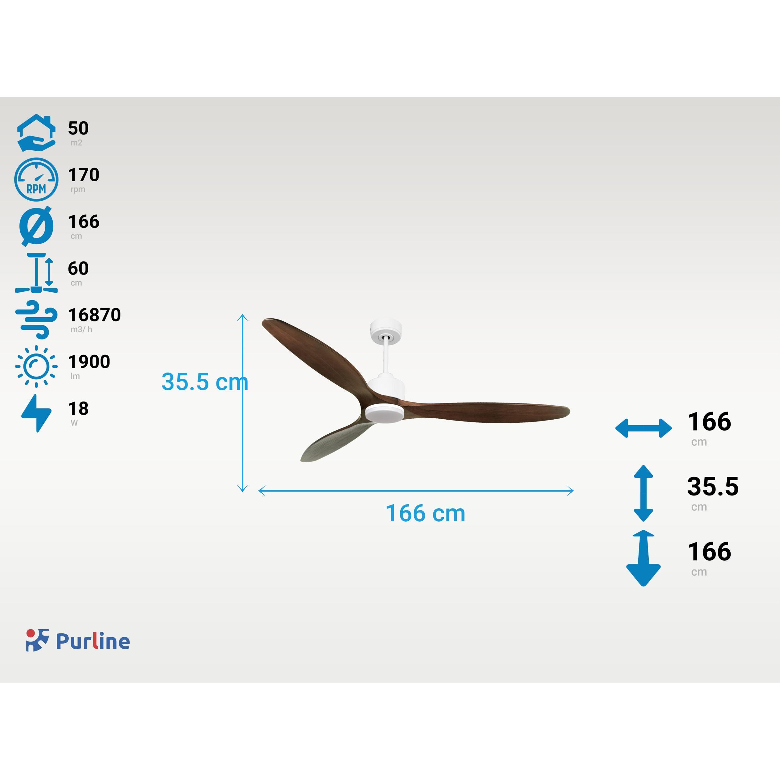 Ventilateur de plafond Réversible  Thermostat Dimmable Wifi Moteur à courant continu Toits en pente Télécommande Lumière à trois tons Hypersilence Mémoire