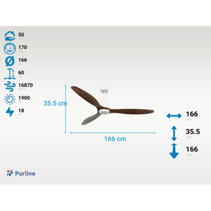 Ventilateur de plafond Réversible  Thermostat Dimmable Wifi Moteur à courant continu Toits en pente Télécommande Lumière à trois tons Hypersilence Mémoire