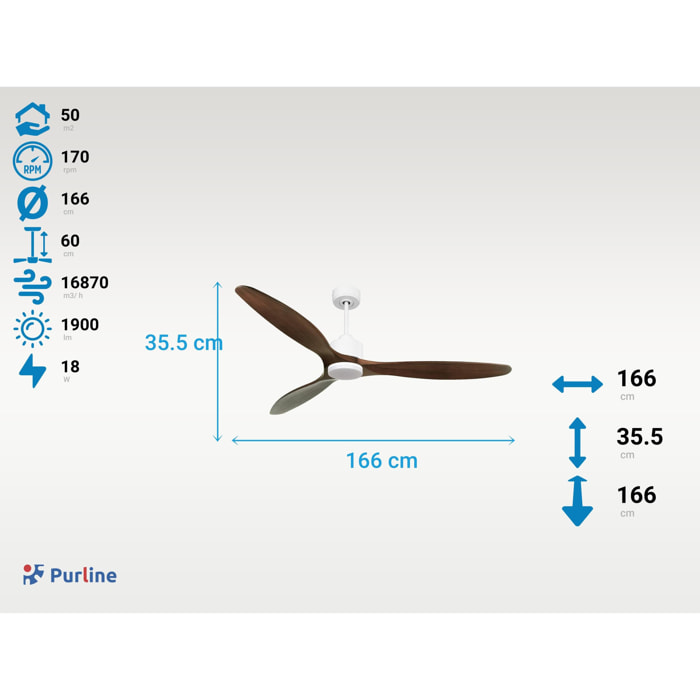 Ventilateur de plafond Réversible  Thermostat Dimmable Wifi Moteur à courant continu Toits en pente Télécommande Lumière à trois tons Hypersilence Mémoire