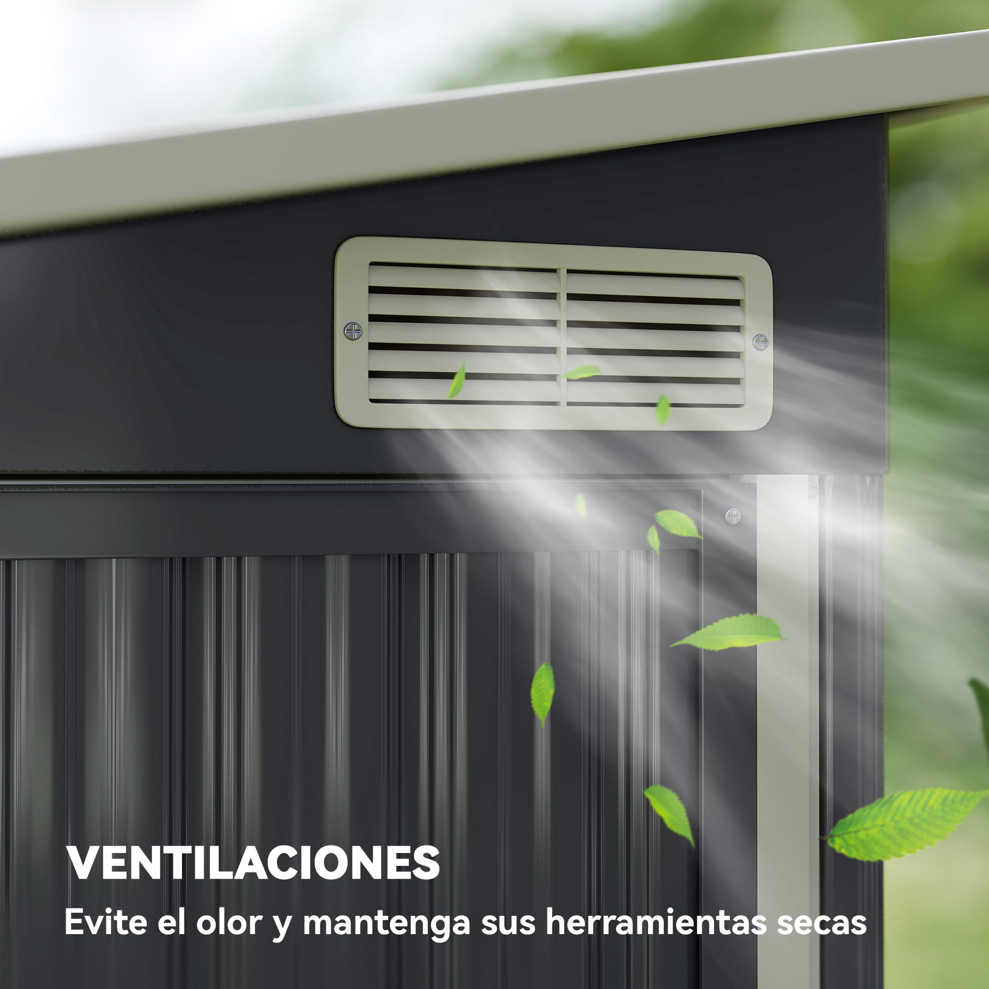 Caseta de Jardín Exterior 2,7 m², 234x132x185 cm, Cobertizo de Jardín Exterior Metálico con Triple Puerta, Cerradura, Techo Inclinado y Ventilación para Almacenamiento de Herramientas, Gris
