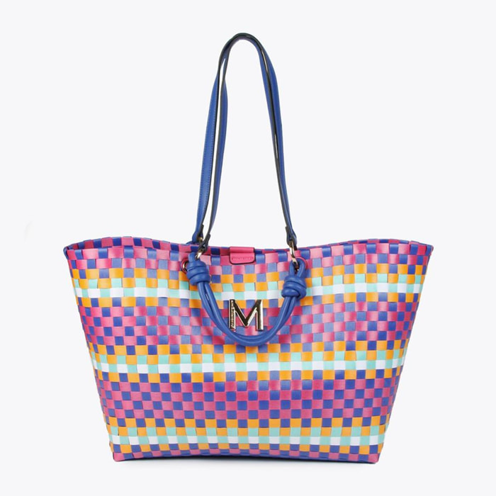 Borsa a cesta grande intrecciata multicolore