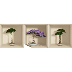 Stickers muraux 3D | Sticker Mural Autocollant effet 3D bonsai et fleur - Stickers adhésifs 3D Chambre Salon Trompe l'oeil