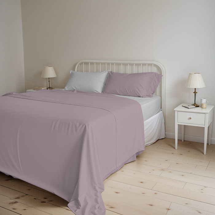 COMPLETO LETTO NATURAL COLOUR MADE IN ITALY COTONE-ROSA ANTICO/GRIGIO CHIARO MATRIMONIALE