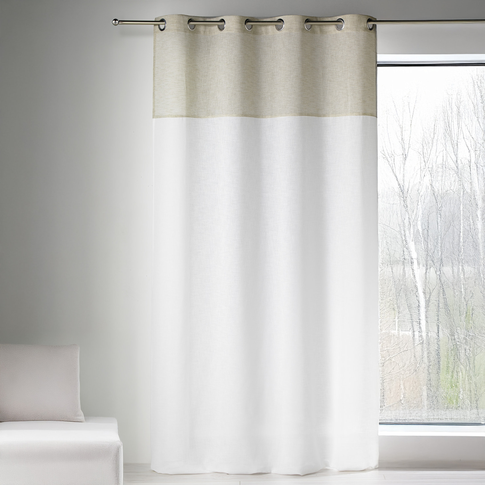 Voilage blanc  - Effet lin bi-ton tamisant - Beige