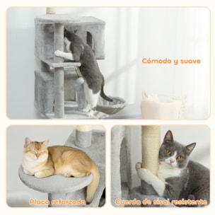 Árbol Rascador para Gatos, Árbol para Gatos 140 cm, Torre Escalador con Múltiples Plataformas, Cama, 2 Cuevas, Hamaca, Escalera, Postes de Sisal, Bolas para Jugar, Gris Claro