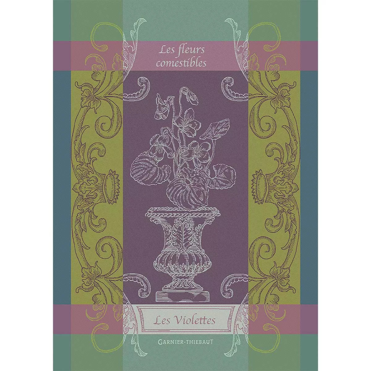 Torchon pur coton motif jacquard violet Les violettes violet