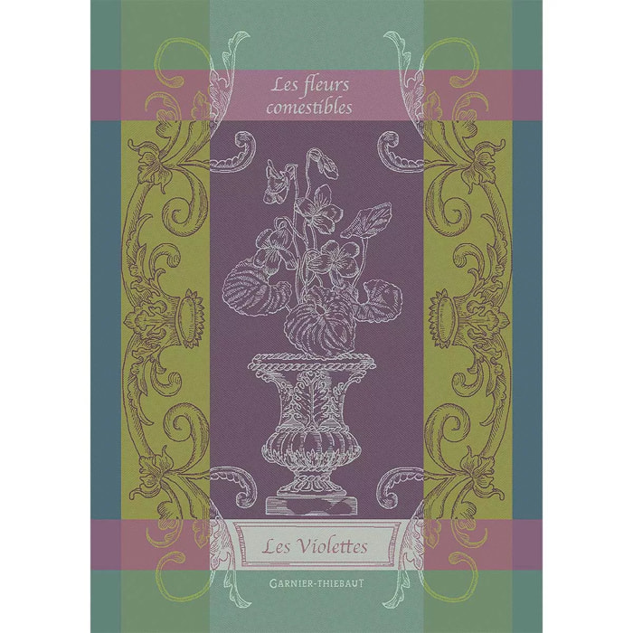 Torchon pur coton motif jacquard violet Les violettes violet