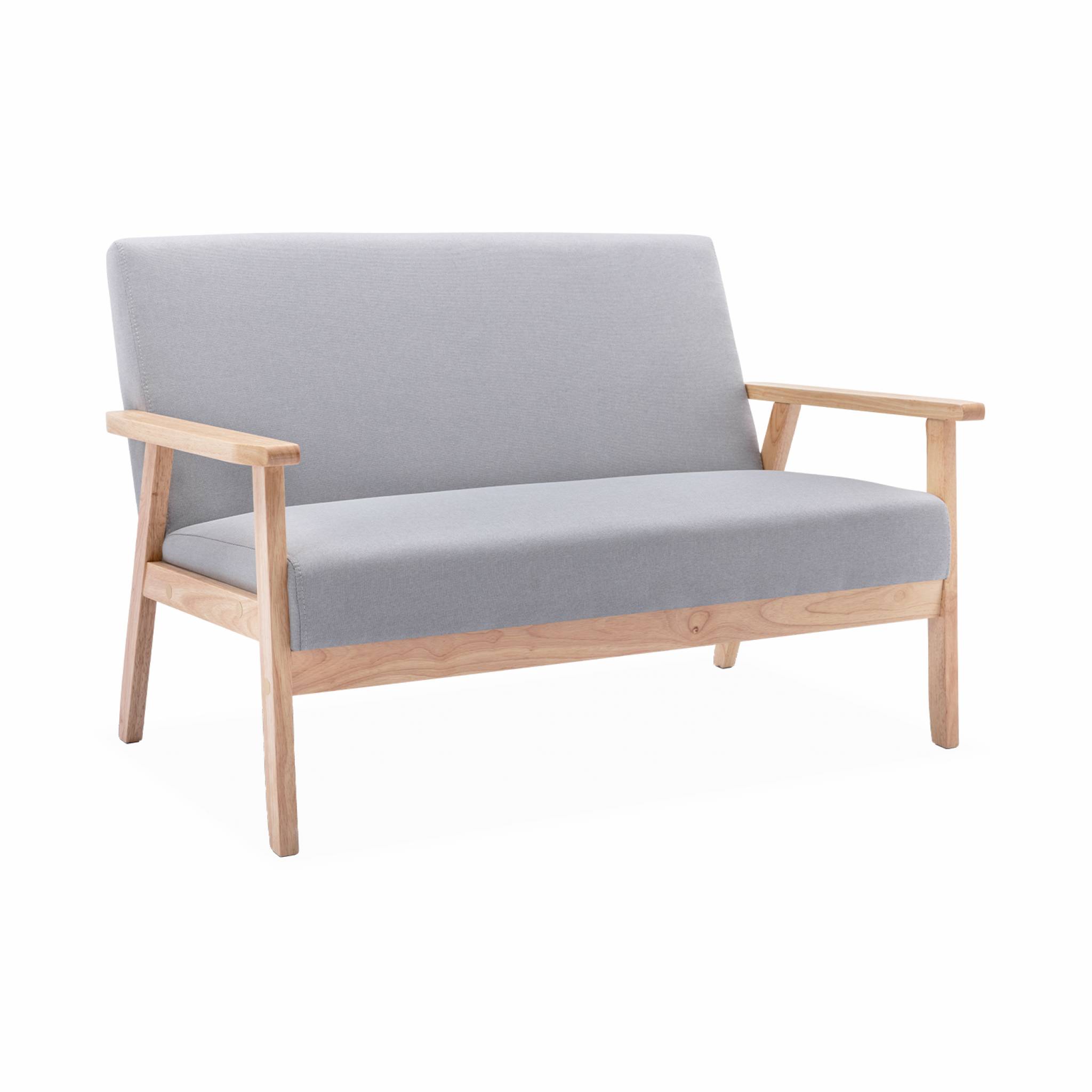 Banquette canapé en bois et tissu gris clair. Isak. L 114 x P 69.5 x H 73cm