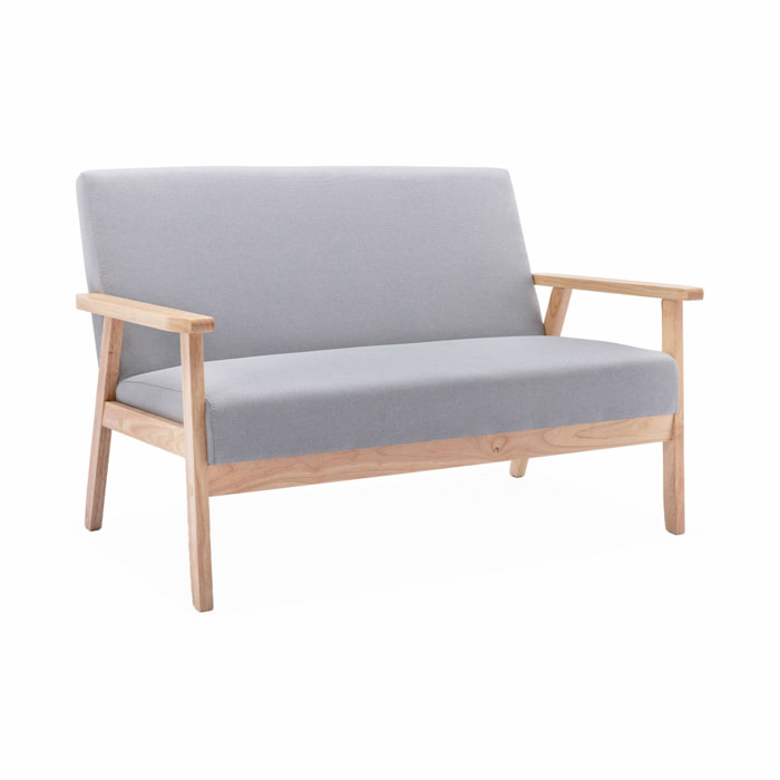 Banquette canapé en bois et tissu gris clair. Isak. L 114 x P 69.5 x H 73cm