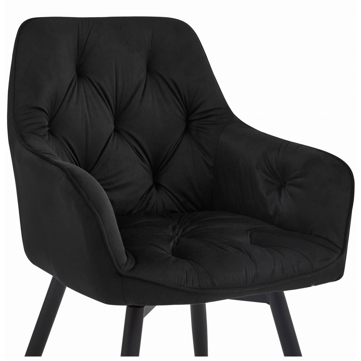 Sedia Girevole JORK360 in Velluto Nero con Gambe in Metallo