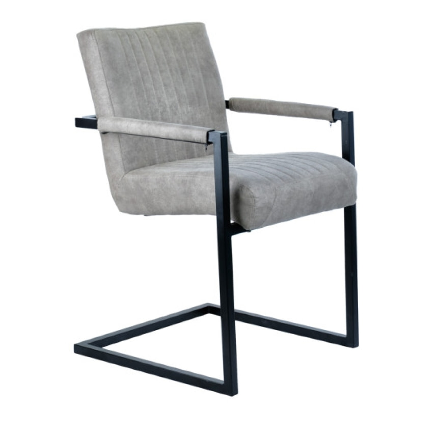 Chaise avec accoudoirs gris et pieds luge en métal noir - TOMMY