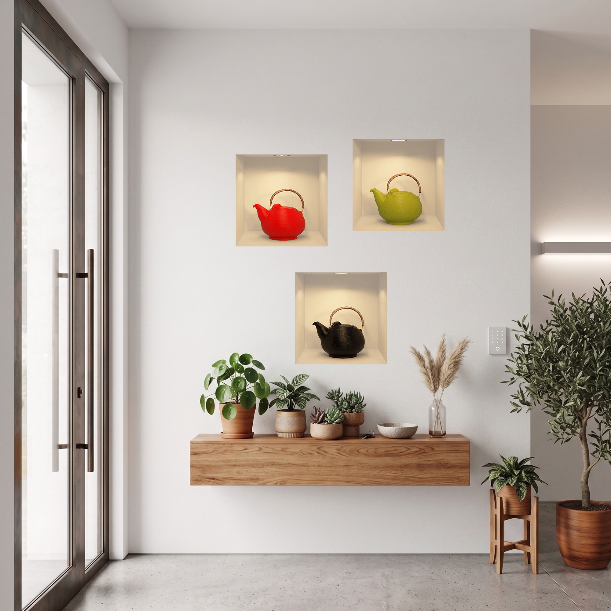 Stickers muraux 3D | Sticker Mural Autocollant effet 3D théière moderne - Stickers adhésifs 3D Chambre Salon Trompe l'oeil