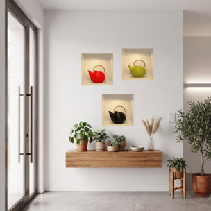 Stickers muraux 3D | Sticker Mural Autocollant effet 3D théière moderne - Stickers adhésifs 3D Chambre Salon Trompe l'oeil