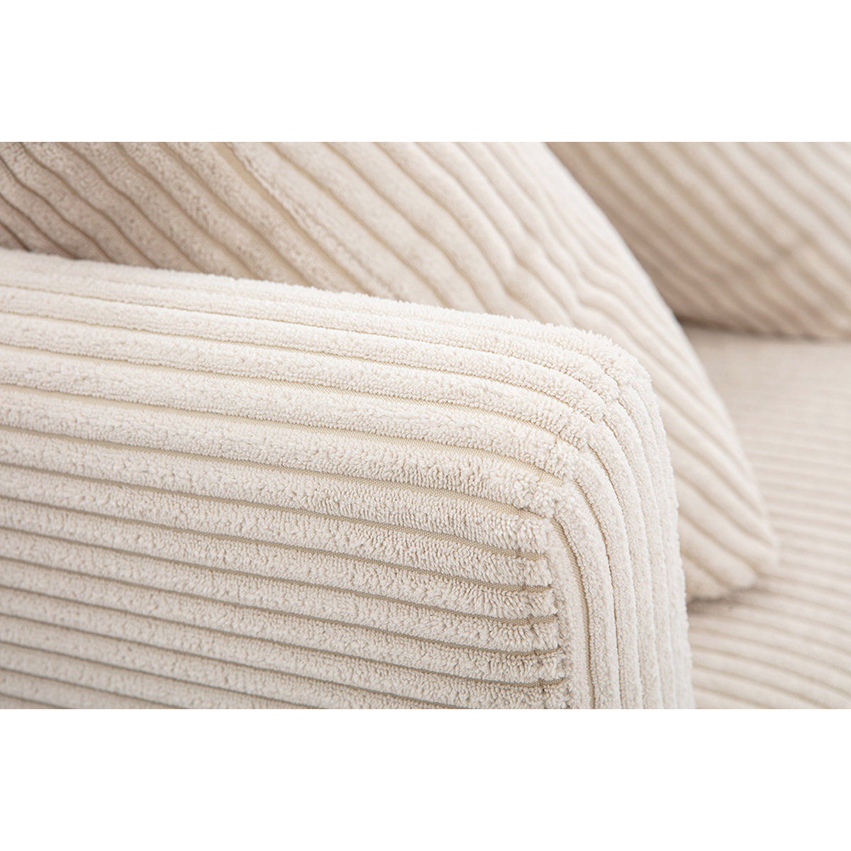 Canapé scandinave déhoussable 3 places en tissu velours côtelé beige et bois clair OSLO