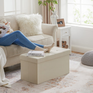 Panca Contenitore Pieghevole in Tessuto Effetto Lino Beige