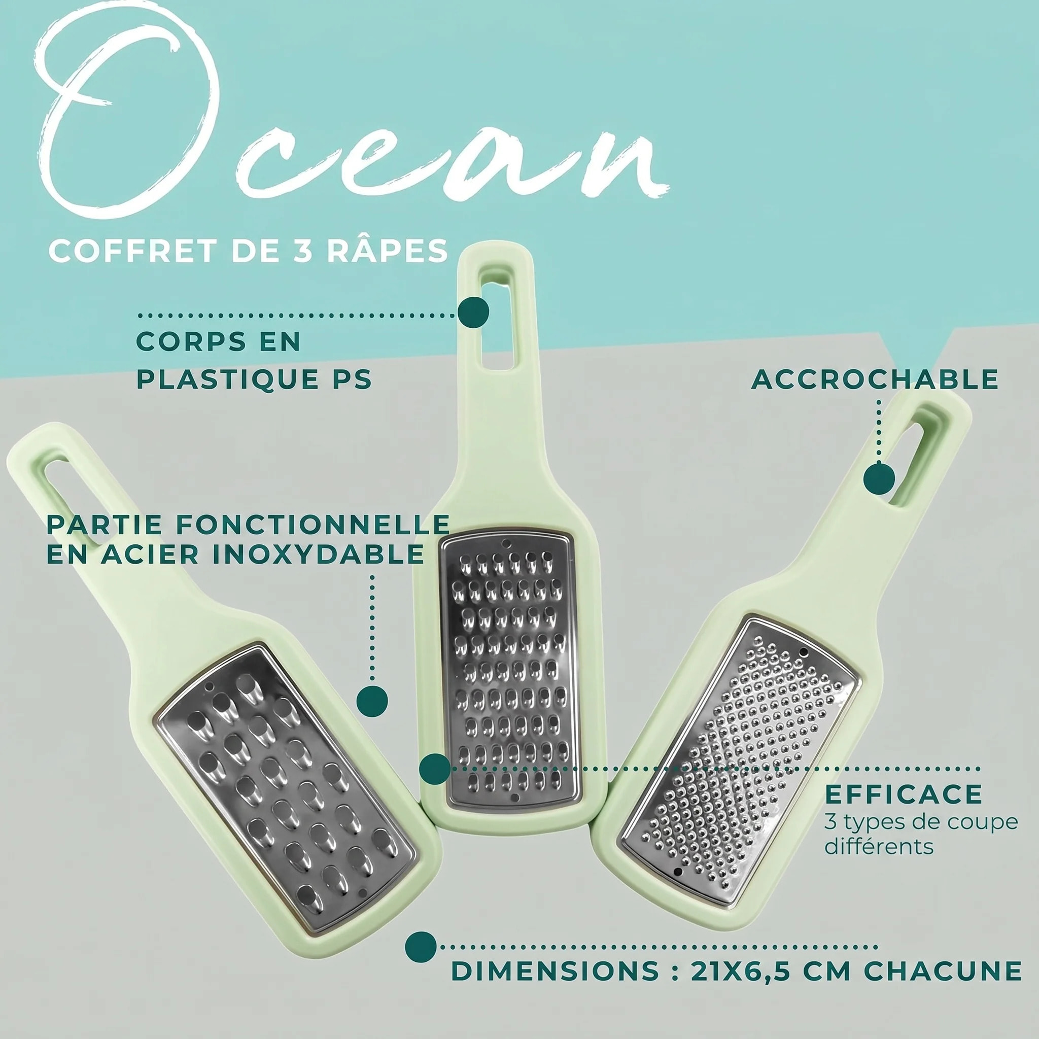Lot de 3 râpes à légume manuel Fackelmann OCEAN