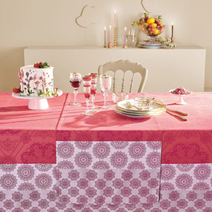Nappe pur coton motif jacquard rose Mille rosaces framboise