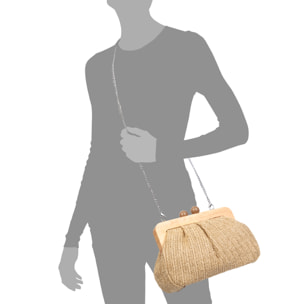 Benestare Bolso bandolera Mujer. Tela con detalles de madera natural y piel sintética.