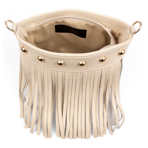 Bedulita Bolso bandolera Mujer. Piel auténtica Dollaro con flecos y detalles metálicos.