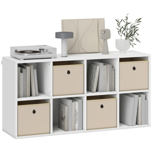 Estantería de 8 Cubos, Librería, Estantería para Libros con 4 Cajones de Tela, Horizontal o Vertical, para Salón, Dormitorio, Estudio, 105,9x30x53,7 cm, Blanco y Beige