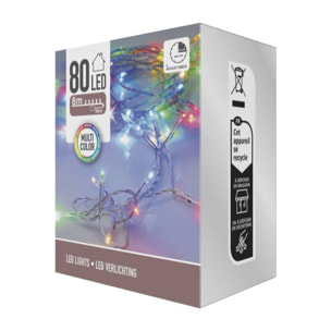 guirnalda con 80 luces led multicolor con temporizador y cable transparente